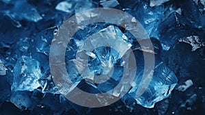 A close up of a pile of blue ice cubes on the ground, AI