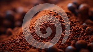 A close up of a pile of cocoa beans and chocolate, AI