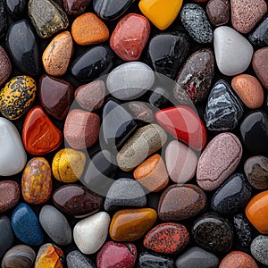 A close up of a pile of different colored pebbles