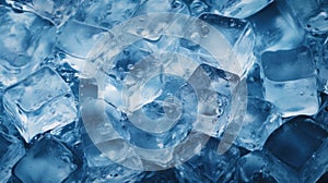 A close up of a pile of ice cubes with water droplets, AI