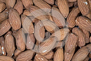 Close-up of a pile of raw almonds