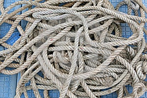 Close-up pile of ship rope on floating pontoon