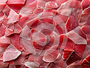A close up of a pile of sliced meat on a table