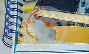 Close up piles of books