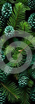 A close up of pine cones and branches background pattern