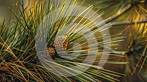Close up of a pine tree with a pine cone