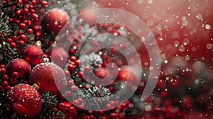 Close Up of Pine Tree With Red Berries