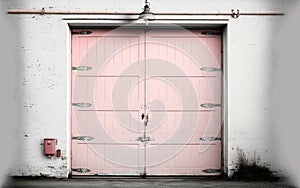 Close-up of a pink big old wooden door, ai generated