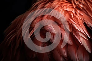 a close up of a pink bird\'s feathers on a black background