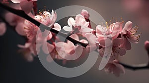 Close Up of Pink Cherry Blossoms in Full Bloom Against a Soft Focus Background Illuminated by Gentle Light