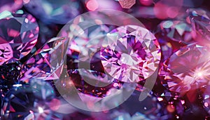 A close up of a pink diamond on a table with other gems by AI generated image