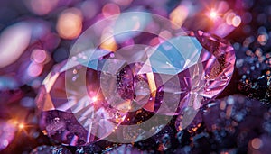 A close up of a pink diamond on a table with other gems by AI generated image