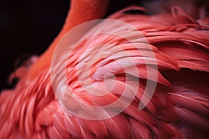 a close up of a pink flamingo with a black background