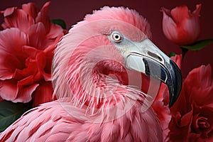 Close up pink flamingo portrait