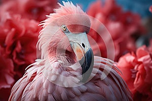 Close up pink flamingo portrait