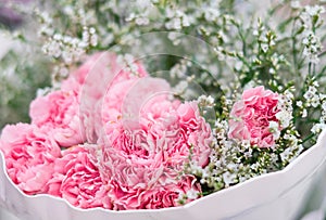 Close up Pink flowers are in bouquet arranged