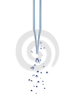 Close up pipette with drop on white