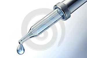 Close up pipette with drop on white background. 3d rendering