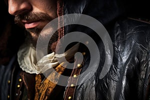 close-up of a pirate costume with focus on the tricorn hat