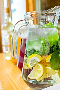 Close-up pitcher of lemonade