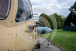 Close up of a pitot tube on an army helicopter, device used for measuring true airspeed. A small stick often found on airplanes photo