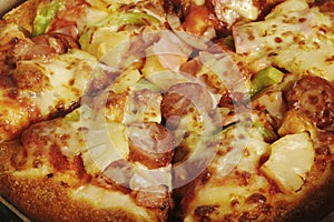 Close up of pizza in box