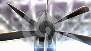 Close up plane propeller, turbo fan.