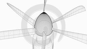 Close up plane propeller, turbo fan. Wireframe.