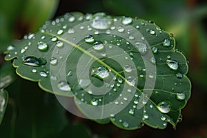 close-up of plant leaf, with hundreds of tiny crystals and dew drops