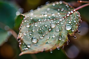 close-up of plant leaf, with hundreds of tiny crystals and dew drops