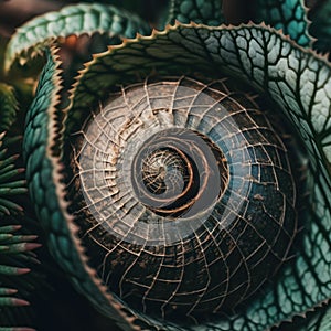 A close up of a plant with a spiral design. AI generative image.