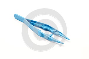 Close up of Plastic Blue Tweezers