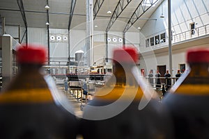 Close up of plastic bottle industry on a conveyor belt