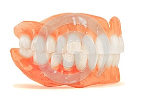 Close-up of plastic denture teeth isolate no fond background. Ne