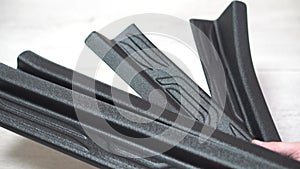 Close-up plastic door sills, plastic has a shagreen structure, car parts and accessories