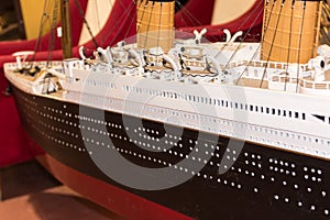 Close up of plastic model ship, titanic
