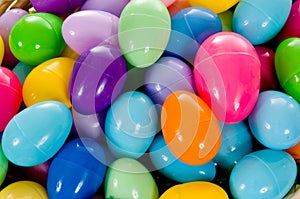 Close - up of plastic multicolored Easter Eggs