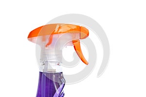 Close up plastic spray bottle isolated on white background