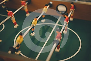 Close up of plastic table football game, sport in home concept