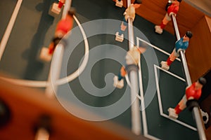 Close up of plastic table football game, sport in home concept