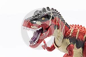 Close-up of a plastic tyranosaurus