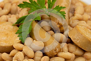 Close up of a plate of cassoulet