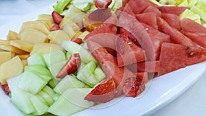 Close-up of a platter of mixed fruits