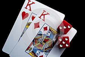 Close-up - Playing Cards And Red Gaming Dices