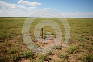 close-up of a plot marker on a large, undisturbed land