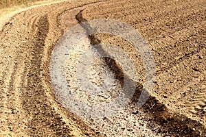 Close up of ploughed agriculture field of India for wheat crops