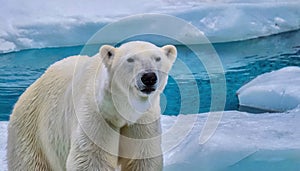 Close up of a polar bear in the arctic on an ice shelf