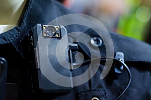 Close-up of police body camera