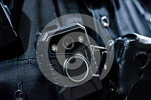 Close-up of police body camera