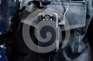 Close-up of police body camera